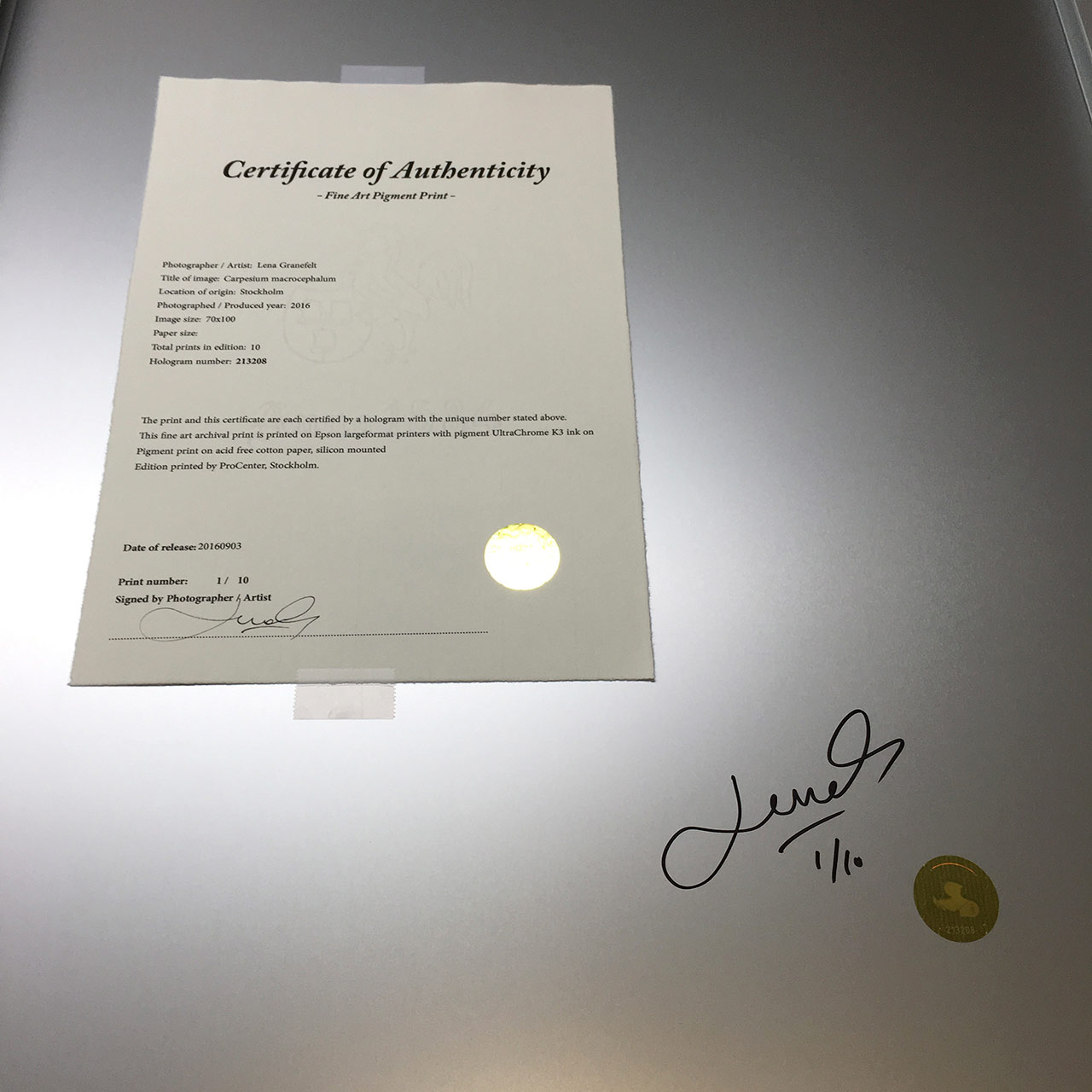 Signed Fineartprint and a Authenticity certificate